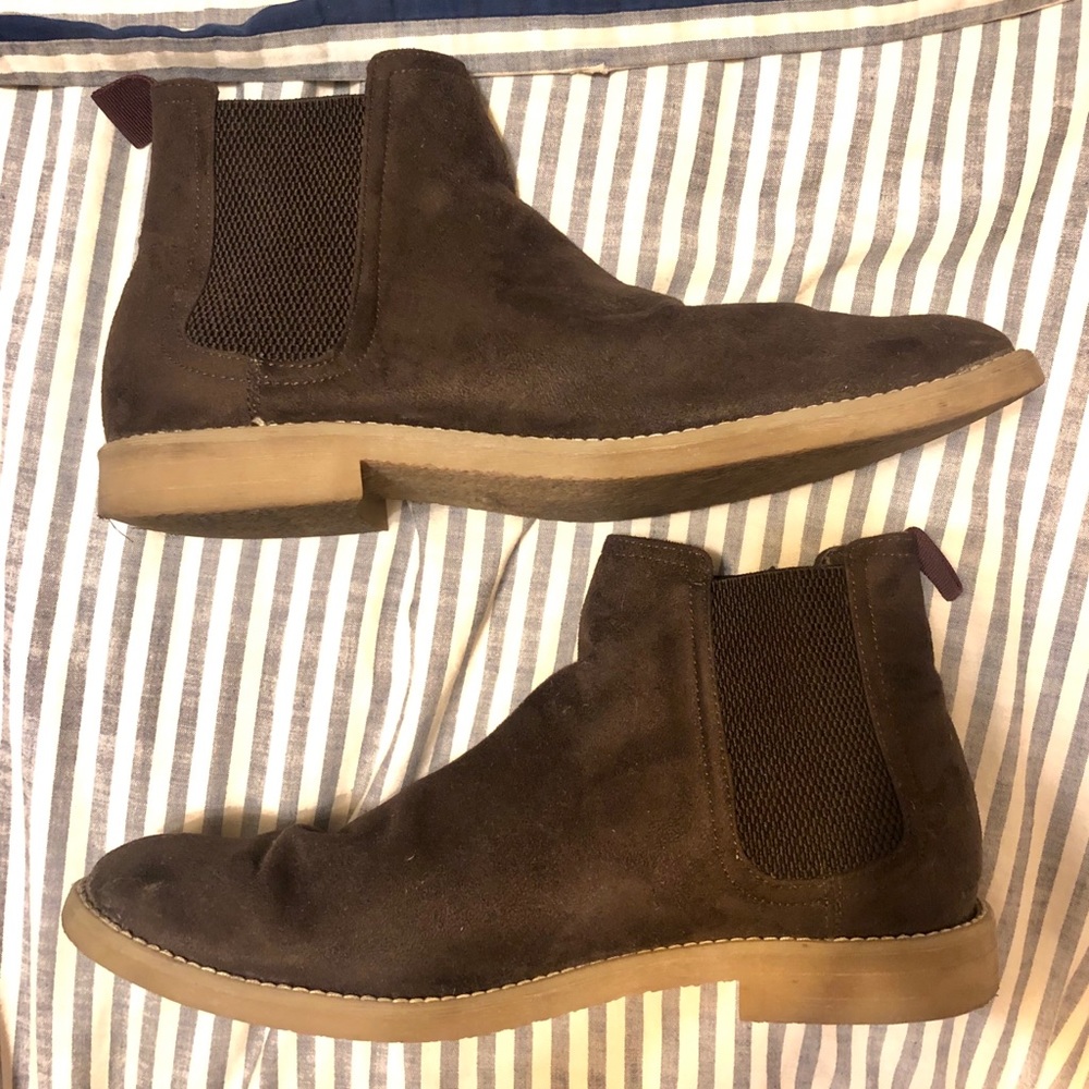 Brown Faux Suede Chelsea Boots